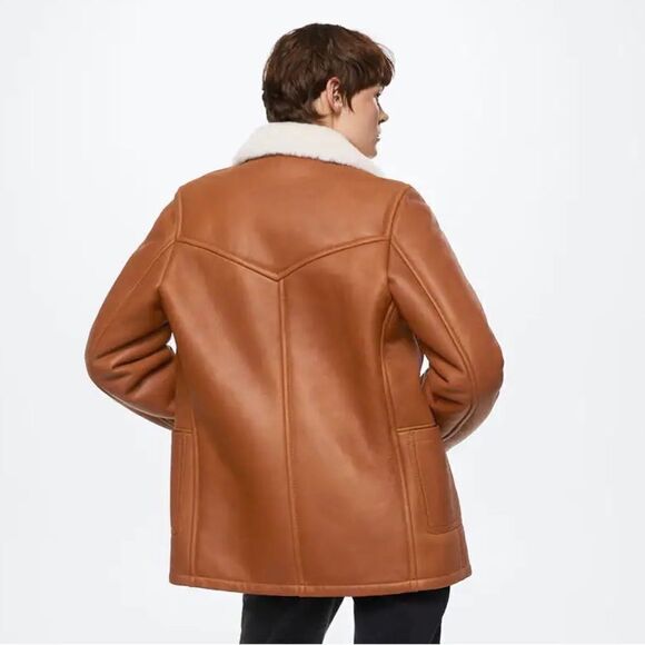 Mango Genuine Leather Shearling Lined Jacket - Picture 15 of 17